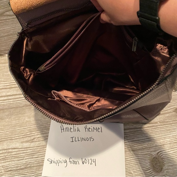 Used in Good Condition HESHE Leather Backpack Purse in Lilac/Mauve - Picture 9 of 10